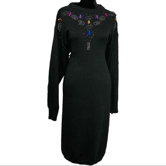 Southern Classics PHR Basics Sweater Dress Women's Black M Sequins Beaded VTG - Picture 6 of 6